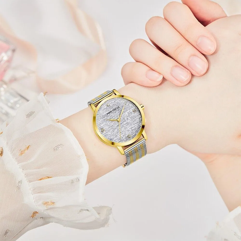 New Women Fashion Watches Luxury Quartz Waterproof Wrist Watch Gold Stainless Steel Mesh Elegant Design For Women