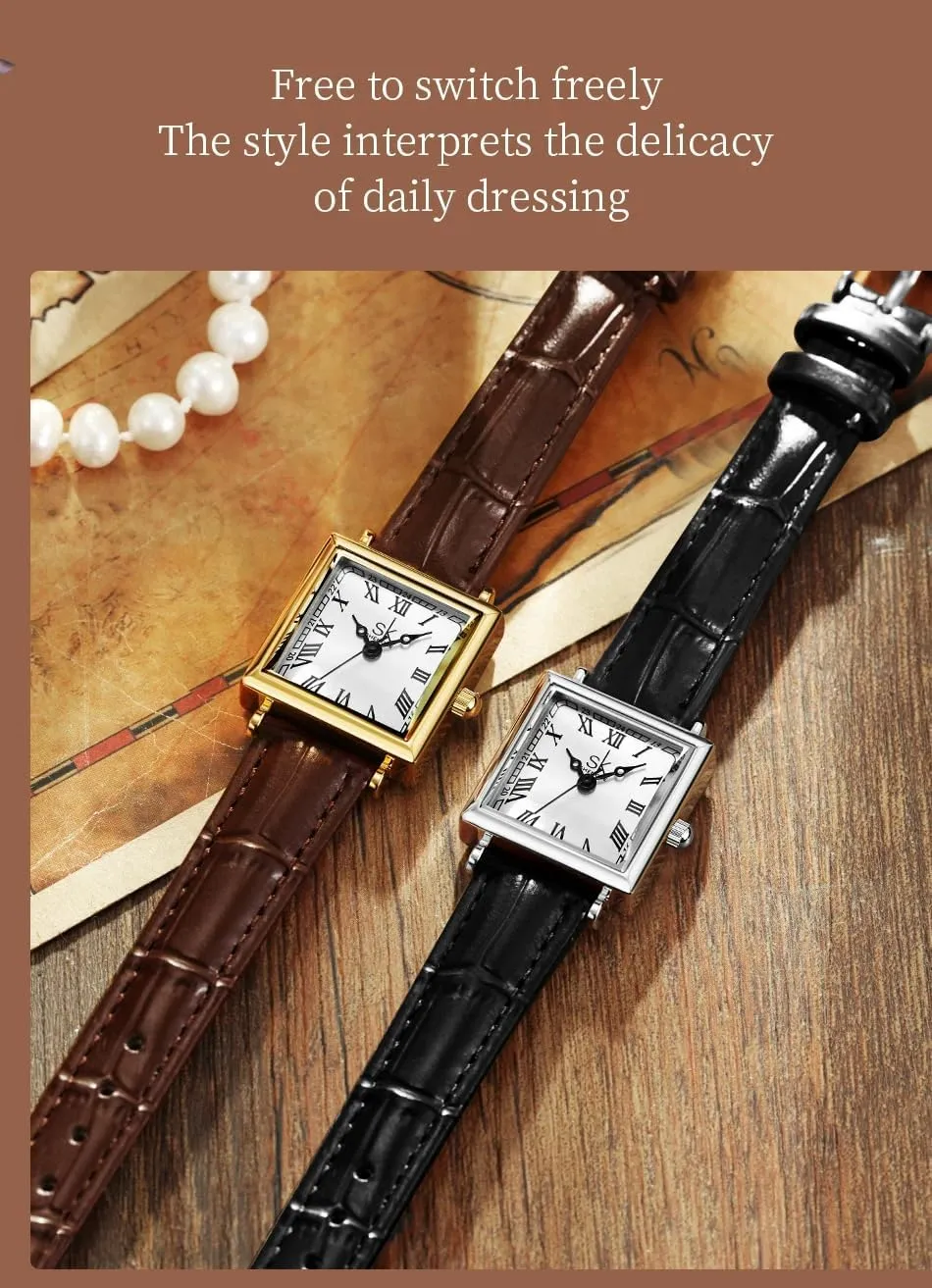 Numerals Retro Leather symmetrical informative cafeteria Strap Gosasa Vintage Square Watches for Women Elegant Ladies Dress Watch with Roman 
