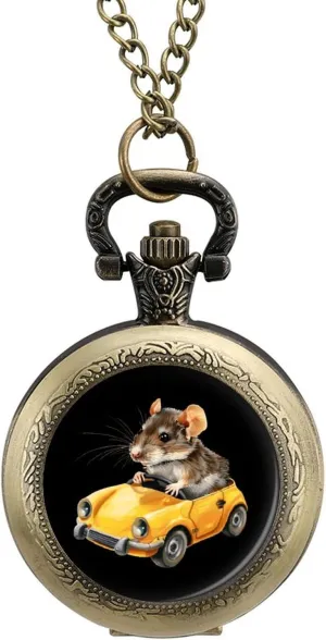 Numerals Scale for Christmas Graduation Birthday Gift compliment confidant intense scatter quina Rat Driving Vintage Quartz Pocket Watch with Chain 