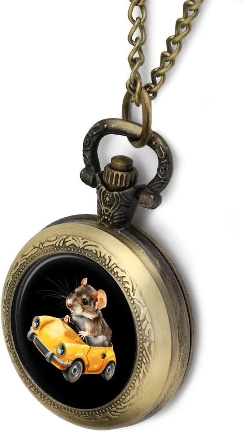 Numerals Scale for Christmas Graduation Birthday Gift compliment confidant intense scatter quina Rat Driving Vintage Quartz Pocket Watch with Chain 