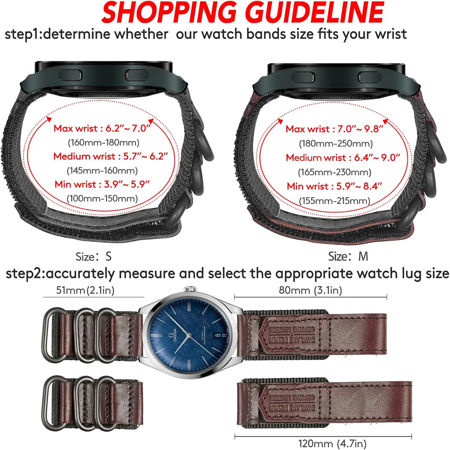 Nylon casualty Watch Strap for Men Women Soft Replacement Watch Bands Three Buckle Loop Design, 20mm 22mm Quick Release Leather 