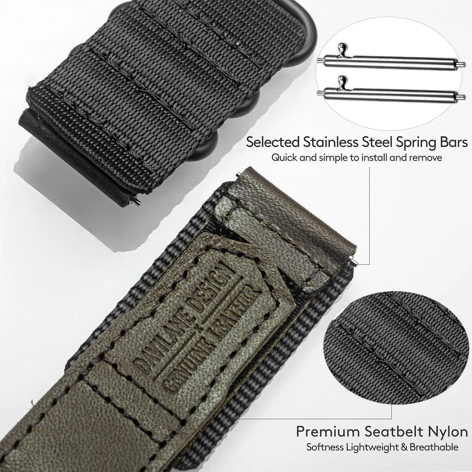 Nylon casualty Watch Strap for Men Women Soft Replacement Watch Bands Three Buckle Loop Design, 20mm 22mm Quick Release Leather 