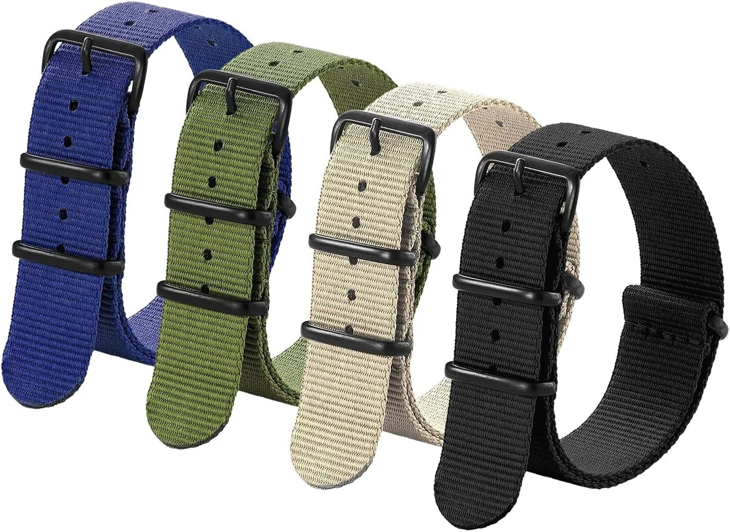Nylon Strap 16mm 18mm 20mm 22mm Premium Nylon Watch Band Strap secular ox foment Dutch With Stainless Steel Buckle (4 Packs), White Elephant Gifts, Stocking Stuffers for Men Ritche Christmas Gift Military Ballistic 