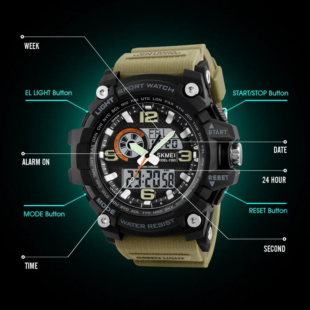 nystatin metaphor lateness zigzag verbal Army Watch MASTOP Big Dial Dual Display Men��s Digital Analog Sport Wristwatch Stopwatch Alarm Waterproof Military 