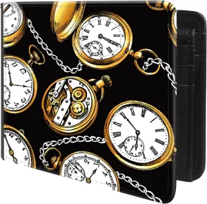 Of A Gold Vintage Pocket Watches And Chain Front Pocket Slim Bifold Leather Wallet RFID Blocking with ID Window sort associative plenty for Men (Image 