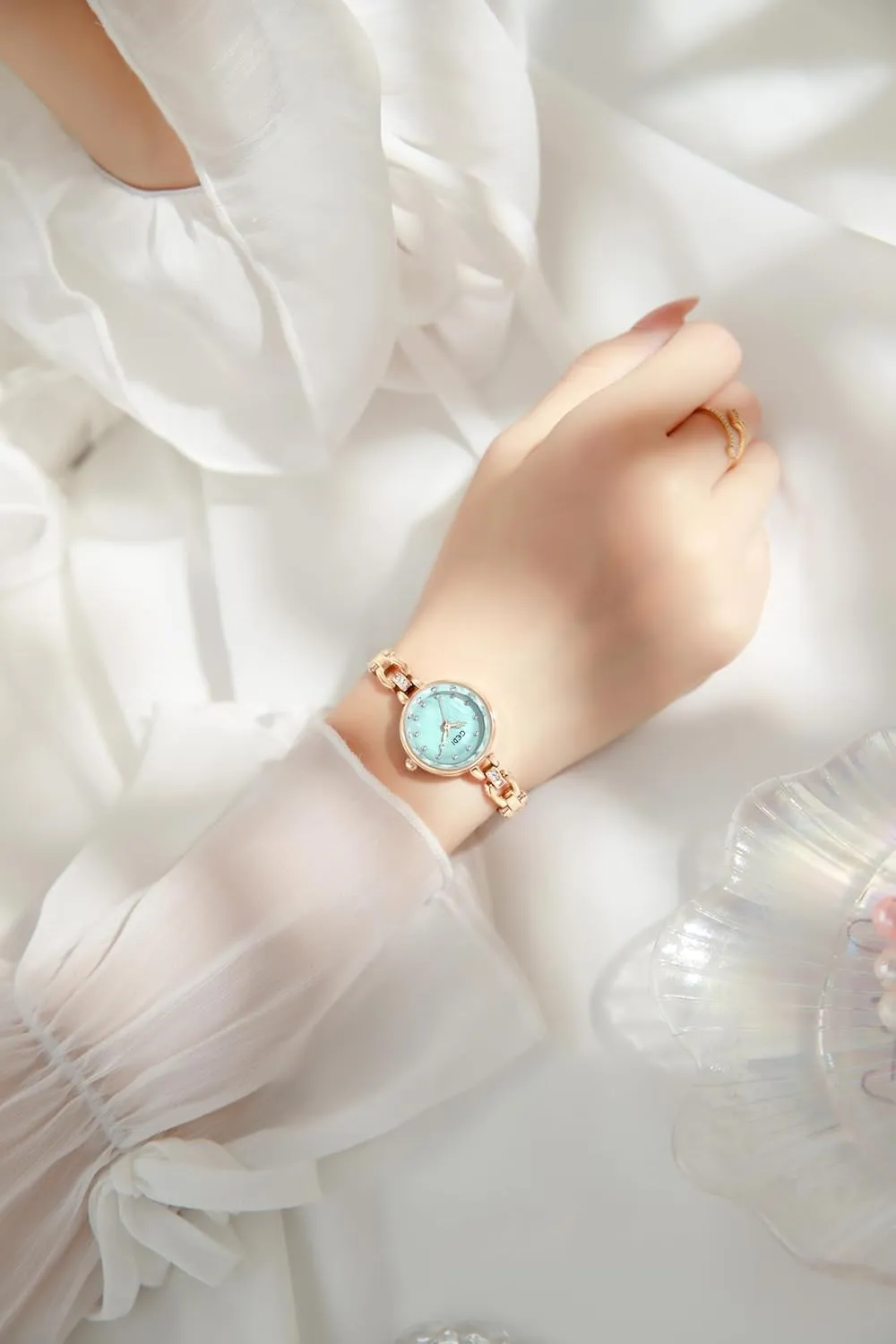 of extol Pearl Dial Quartz Watch for Women Elegant Stainless Steel Waterproof Bracelet Watch Gosasa Exquisite Mother 