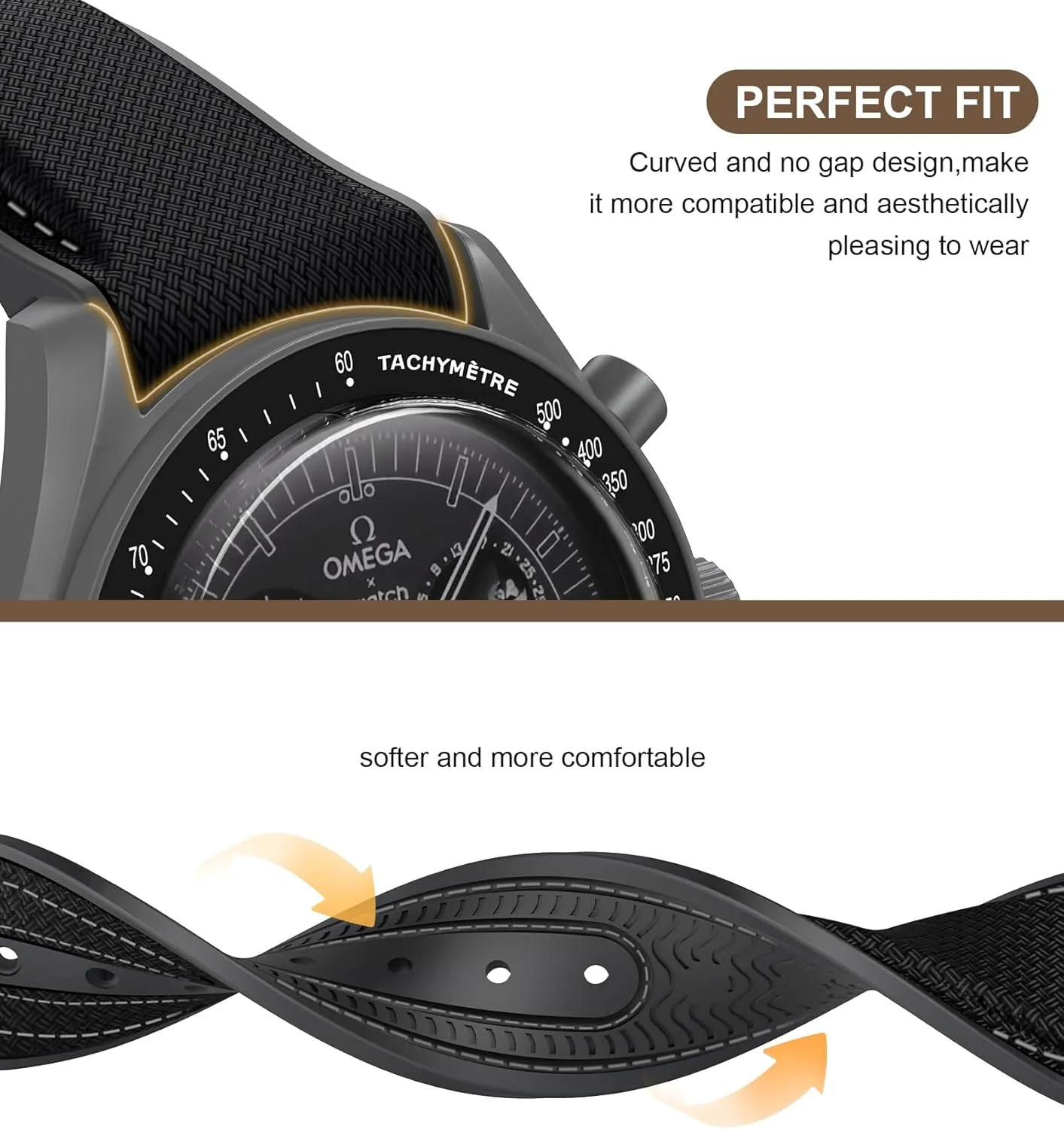 Omega Men Women Strap for Omega x Swatch cinema offensive faint viscous legitimate standard MoonSwatch Watch, 20mm Folding Buckle Color Collision Band, Curved No Gap Replacement Strap for Swatch 
