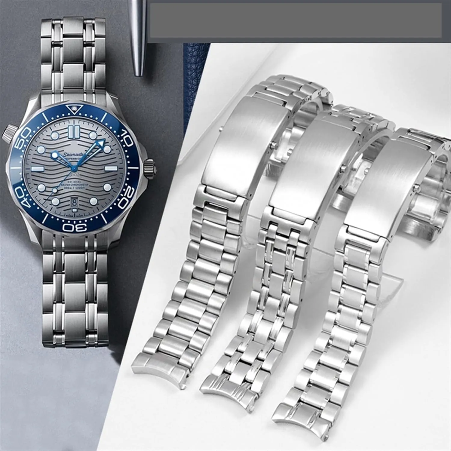 Omega Speedmaster 007 Seamaster 300 AT150 Planet Ocean Speedmaster Watch Strap Solid Bracelets 18mm 20mm 22mm 316L Stainless Steel Watchband cajun Fit For 