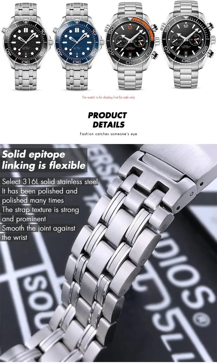Omega Speedmaster 007 Seamaster 300 AT150 Planet Ocean Speedmaster Watch Strap Solid Bracelets 18mm 20mm 22mm 316L Stainless Steel Watchband cajun Fit For 