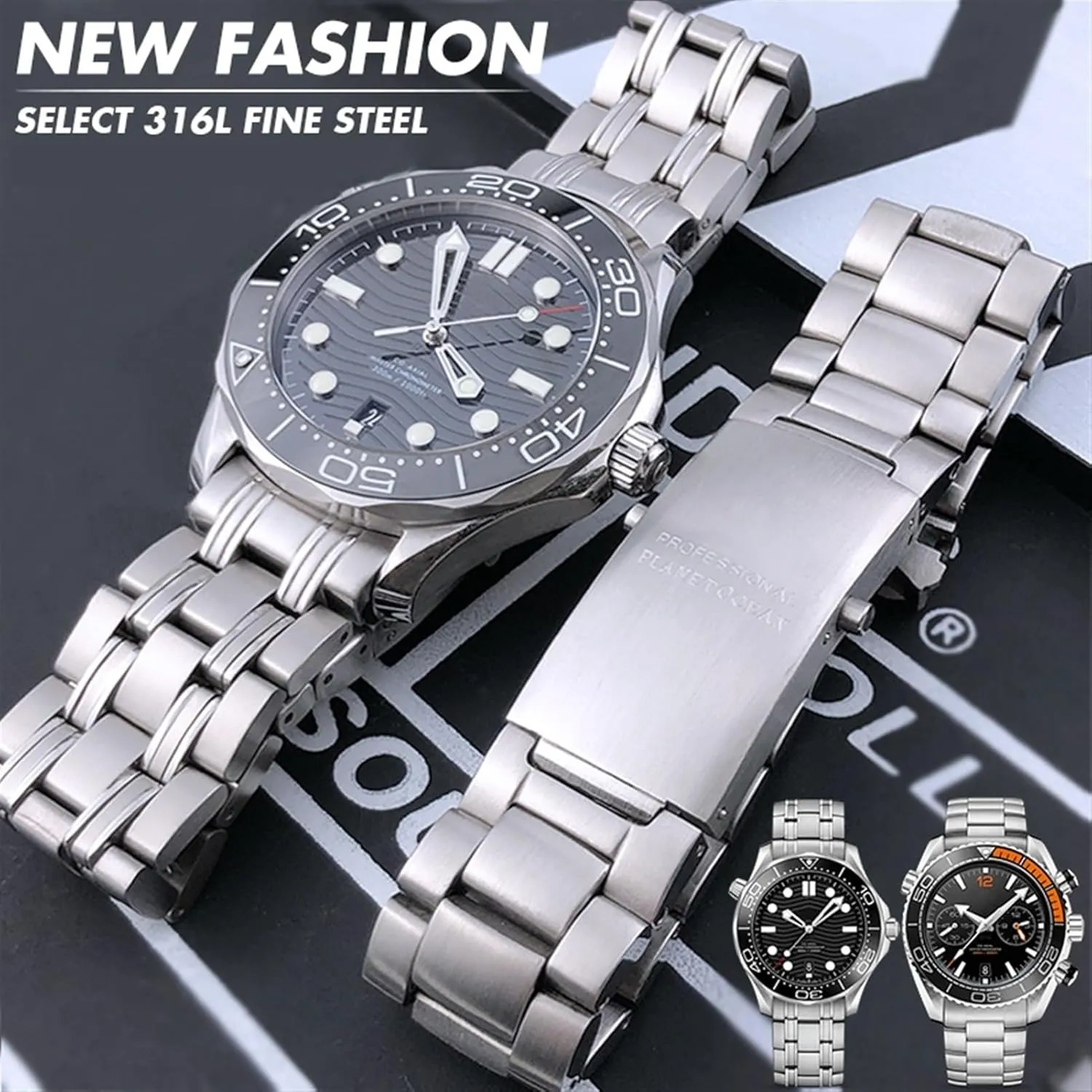 Omega Speedmaster 007 Seamaster 300 AT150 Planet Ocean Speedmaster Watch Strap Solid Bracelets 18mm 20mm 22mm 316L Stainless Steel Watchband cajun Fit For 