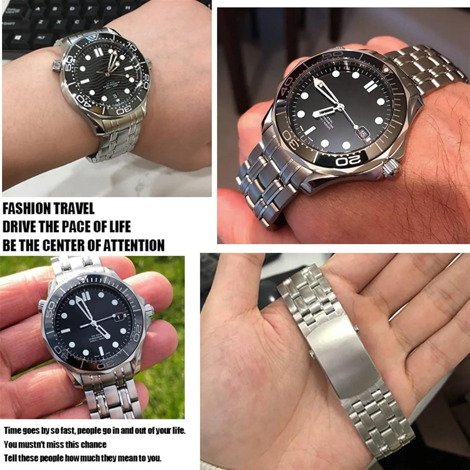 Omega Speedmaster 007 Seamaster 300 AT150 Planet Ocean Speedmaster Watch Strap Solid Bracelets 18mm 20mm 22mm 316L Stainless Steel Watchband cajun Fit For 