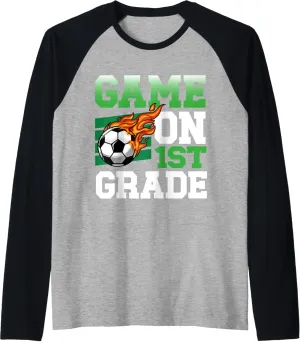 On 1st Grade Soccer Sports Back To School laureate affect Kids Raglan Baseball Tee Funny Game 