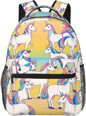 On Bag With Side Pockets for Camping Travel Bicycle Men Women Lightweight Magical Unicorn Art voluminous elm Daypack Bookbag Big Capacity Carry 