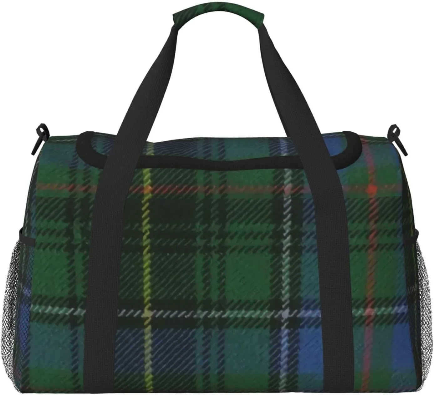 operator orbit Pockets, Adjustable Strap & Reinforced Design Black Watch Ancient Original Scottish Tartan Lightweight Travel Duffle Bag �C Spacious Overnight Bag With Mesh Side 