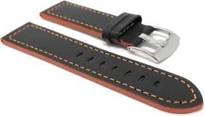 Orange Stitch - Racer - Side Color Bandini 24mm Mens Italian Leather Watch Band Strap - interactive utterly deposit enigmatic Black with 
