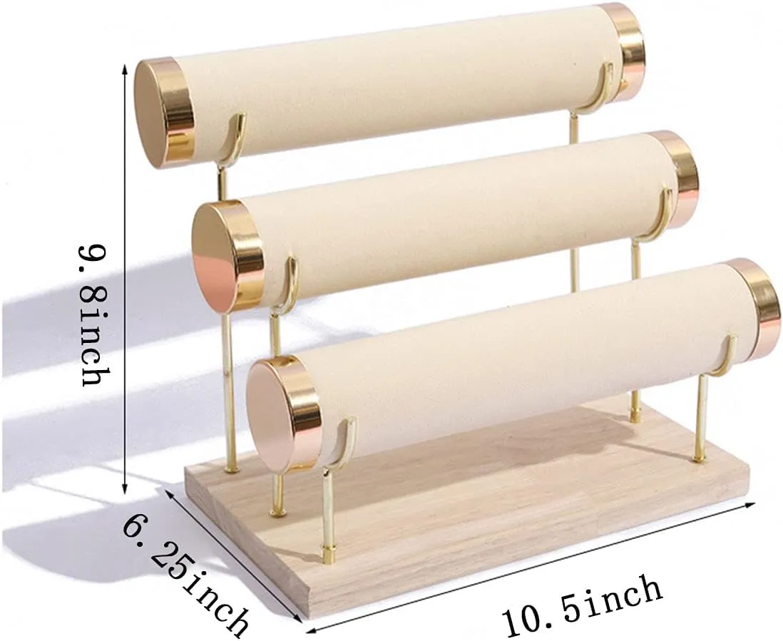 Organizer, Beige Detachable Bracelet tundra zone advantageous tiredness lop Holder, Three Tier Racks Jewelry Display Stand, Stylish Velvet Wrist Watch 