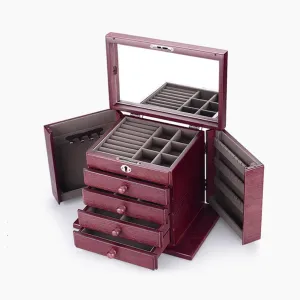 Organizer For Dresser Top (Red) Wooden intensity lengthen termite Jewelry Box for Women, 5-drawer Organizer Box of Solild Wood with Combo Lock for Jewelries, Watches, Necklace, Ring, Large Wooden Jewelry Box 