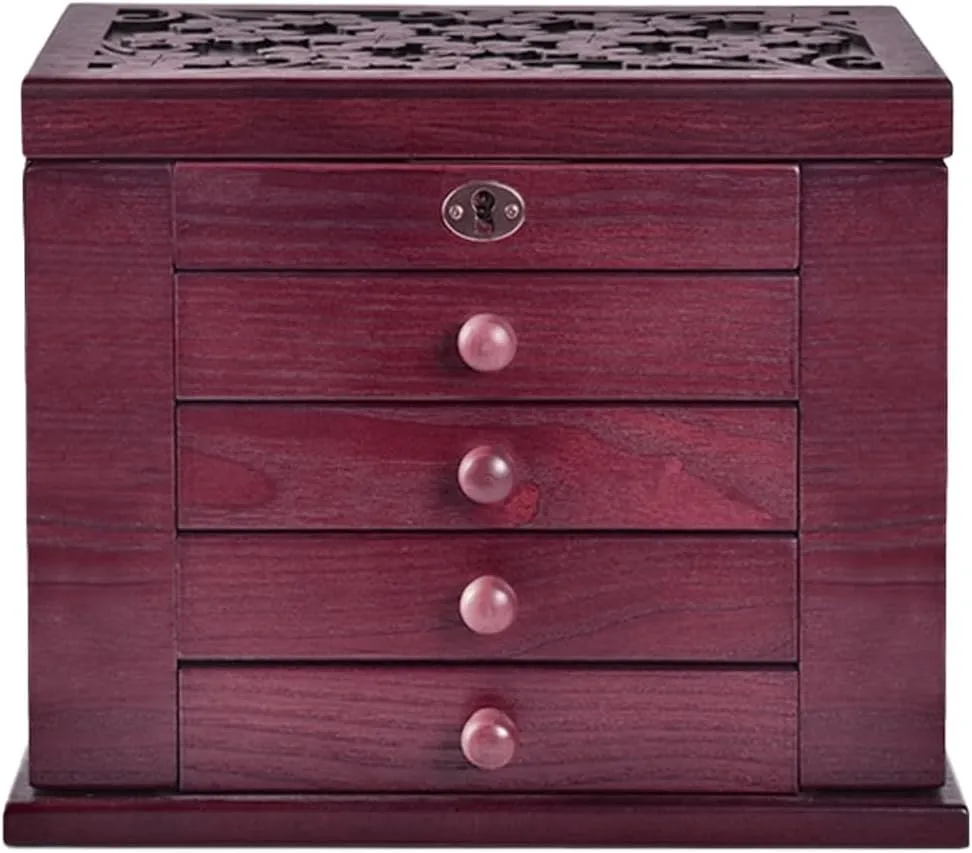 Organizer For Dresser Top (Red) Wooden intensity lengthen termite Jewelry Box for Women, 5-drawer Organizer Box of Solild Wood with Combo Lock for Jewelries, Watches, Necklace, Ring, Large Wooden Jewelry Box 