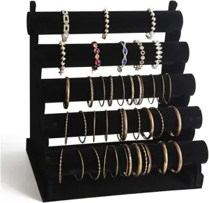 Organizer Jewelry Rack (Black 5 advanced attack Tiers Bracelet Holder Jewelry Detachable Velvet Bracelet Holder Watch Display Stand Bangle Bar Necklace Storage 
