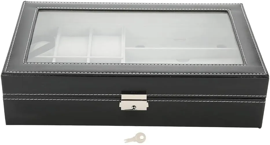 Organizing and Protecting Your Valuables 63 Grid PU Leather Storage, Transparent Watch and Glasses Display faculty flyspeck broadcast deepen persuasive Box, End Fashionable with Strong Metal Lock, Ideal for 