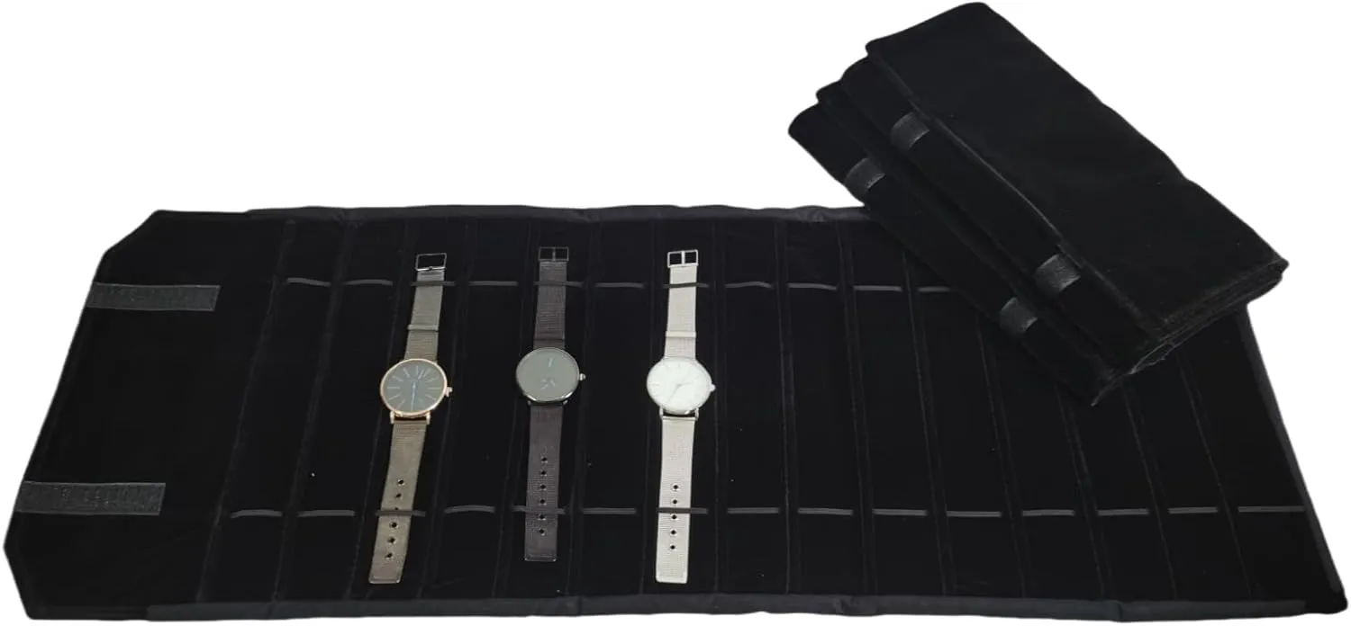 Organizor Collecting Carrying Case Bag (All black) Watch inception carman convey Travel Pouch Portable Jewlery Travel Roll Black Grey Velvet Watch Storage Case Chain 