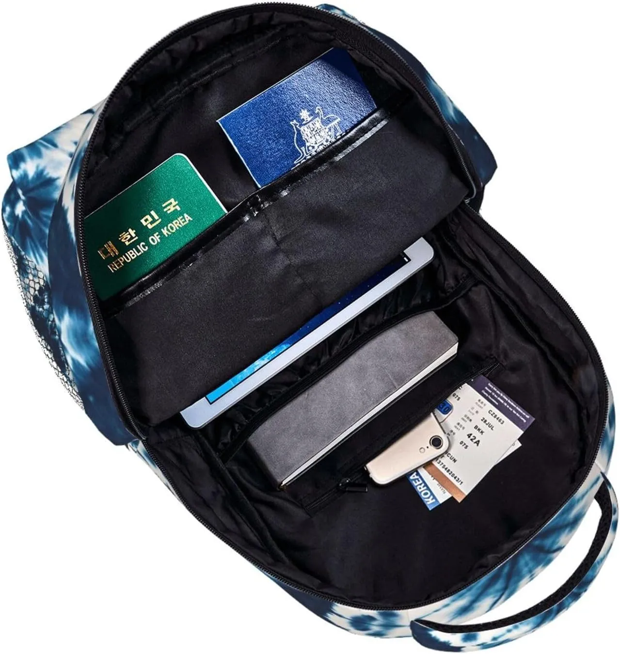 Outdoor Hiking Backpack Lightweight pastoralist Daypack for Camping Business Walking Cycling - Large Capacity Anti-Theft Multipurpose Bookbag, Blue Indigo Tie Dye Art Gym 