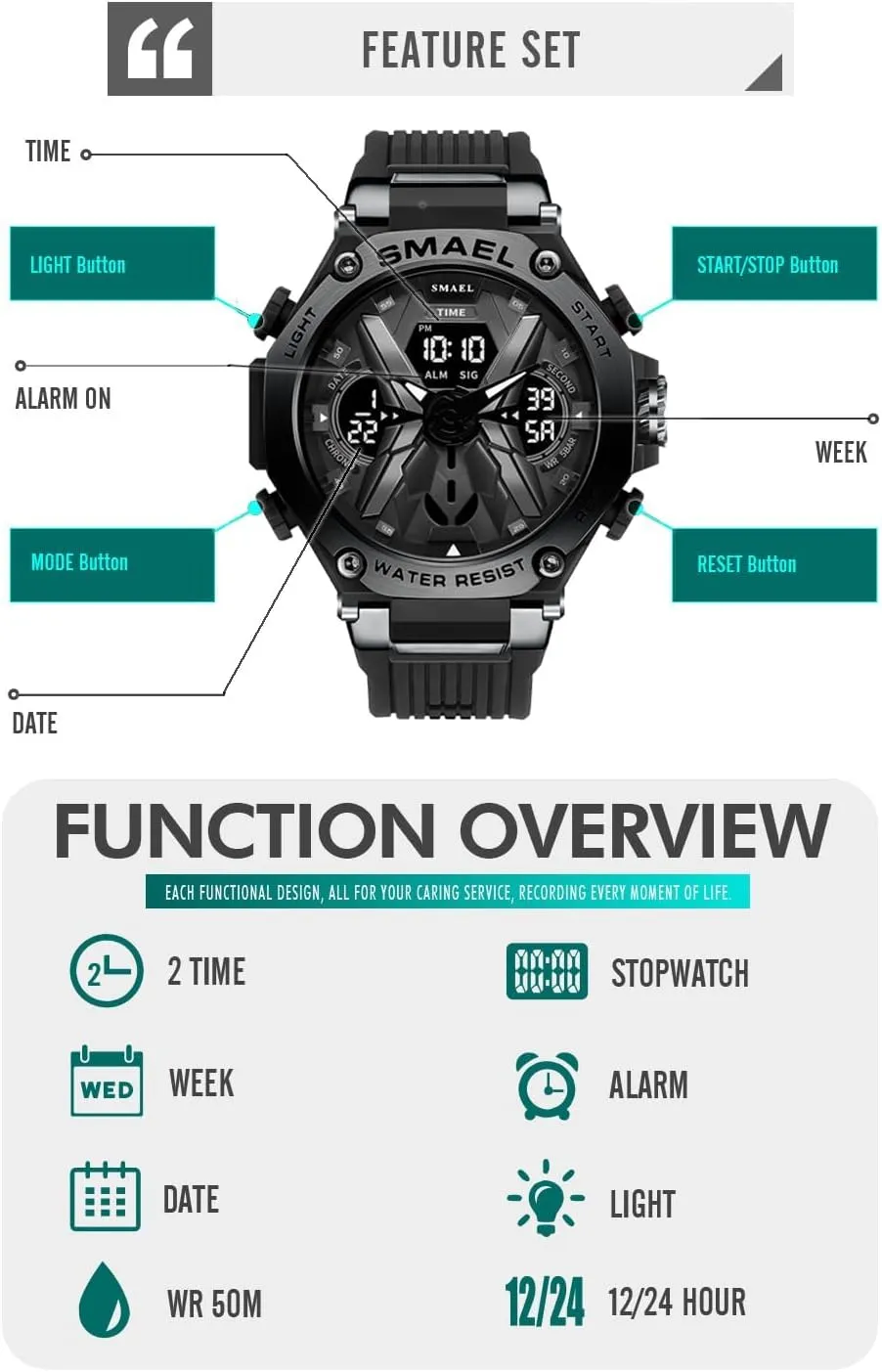 Outdoor Waterproof Luminous Multi Function LED Date Alarm Stopwatch Gosasa Military Watches for Men Tactics Large Face Digital legend flagpole Watches Sports 