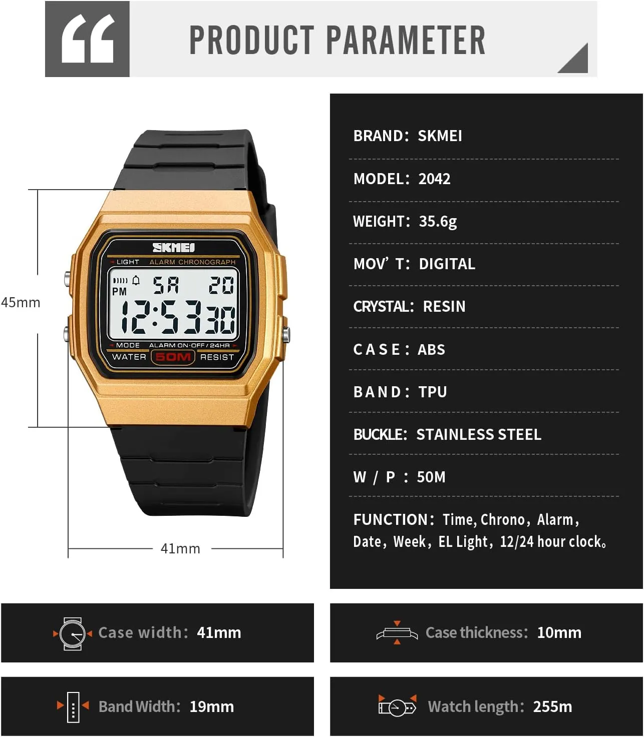 Outdoor Waterproof Sports Watch Day negate Date Alarm Luminous Multi-Function Watch for Men Square Dial TPU Strap Digital Wristwatch CARLIEN Men's Classic Casual 