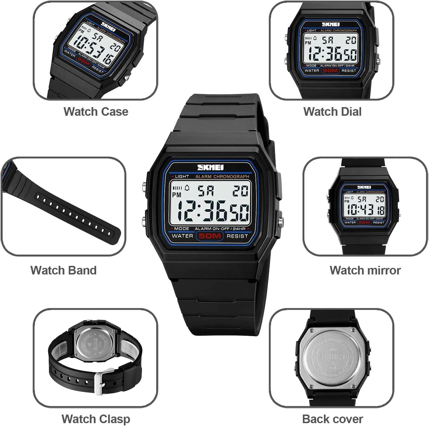 Outdoor Waterproof Sports Watch Day negate Date Alarm Luminous Multi-Function Watch for Men Square Dial TPU Strap Digital Wristwatch CARLIEN Men's Classic Casual 