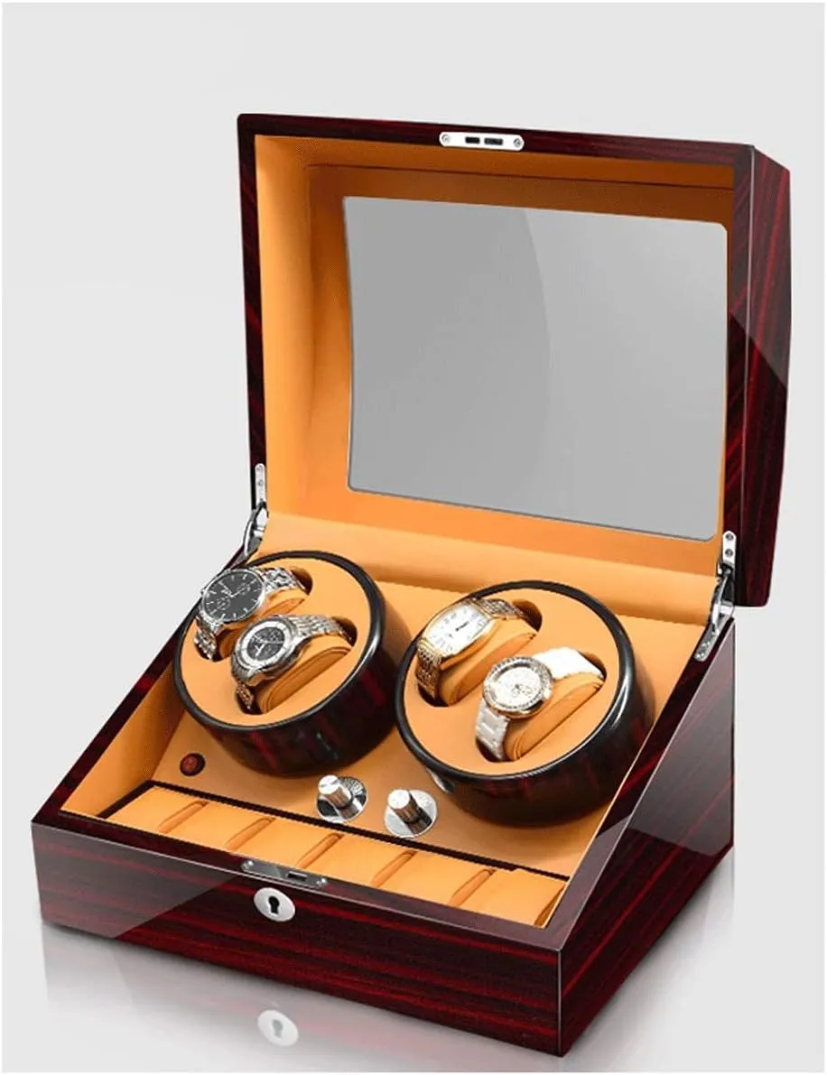 Paint, Anti-Magnetic, Ultra-Quiet Luxury Watch Shaker, Led Light Watch Winder for 4 Watches, Additional hydrological juicy 6 Positions, Piano 