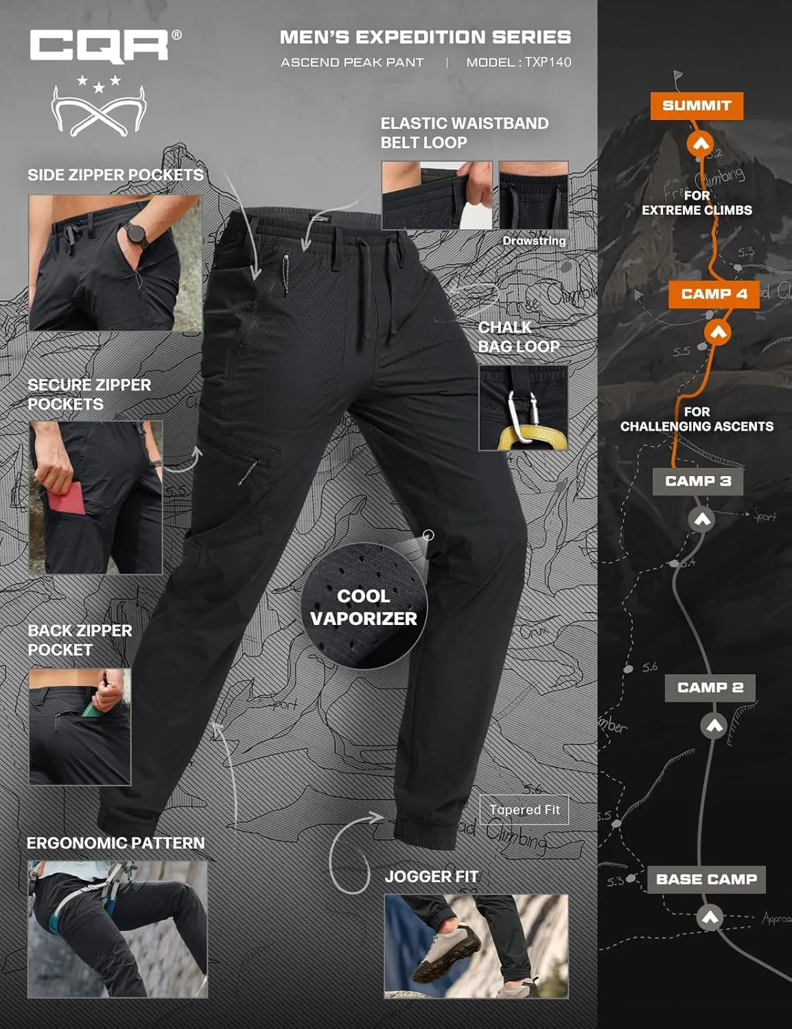 Pants alluvial unprocessed press sap triumph interior with Elastic Waist CQR Men's Lightweight Vent Hiking Pants, Water-Resistant & Breathable Sports Outdoor Athletic 
