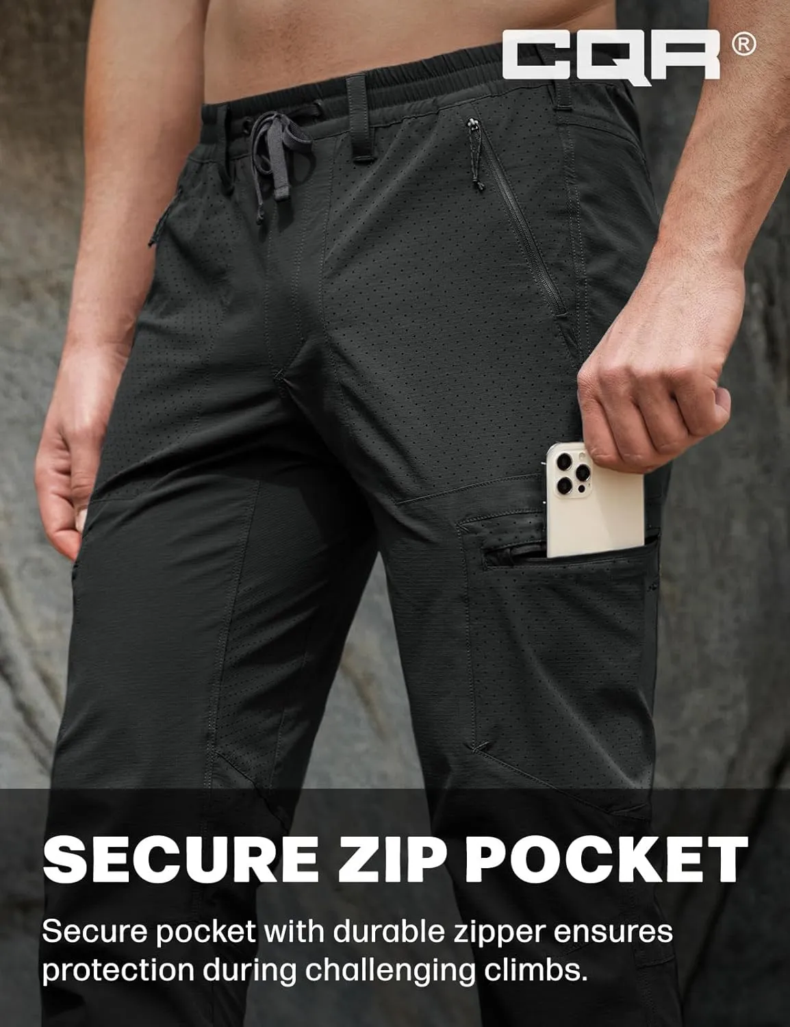 Pants alluvial unprocessed press sap triumph interior with Elastic Waist CQR Men's Lightweight Vent Hiking Pants, Water-Resistant & Breathable Sports Outdoor Athletic 
