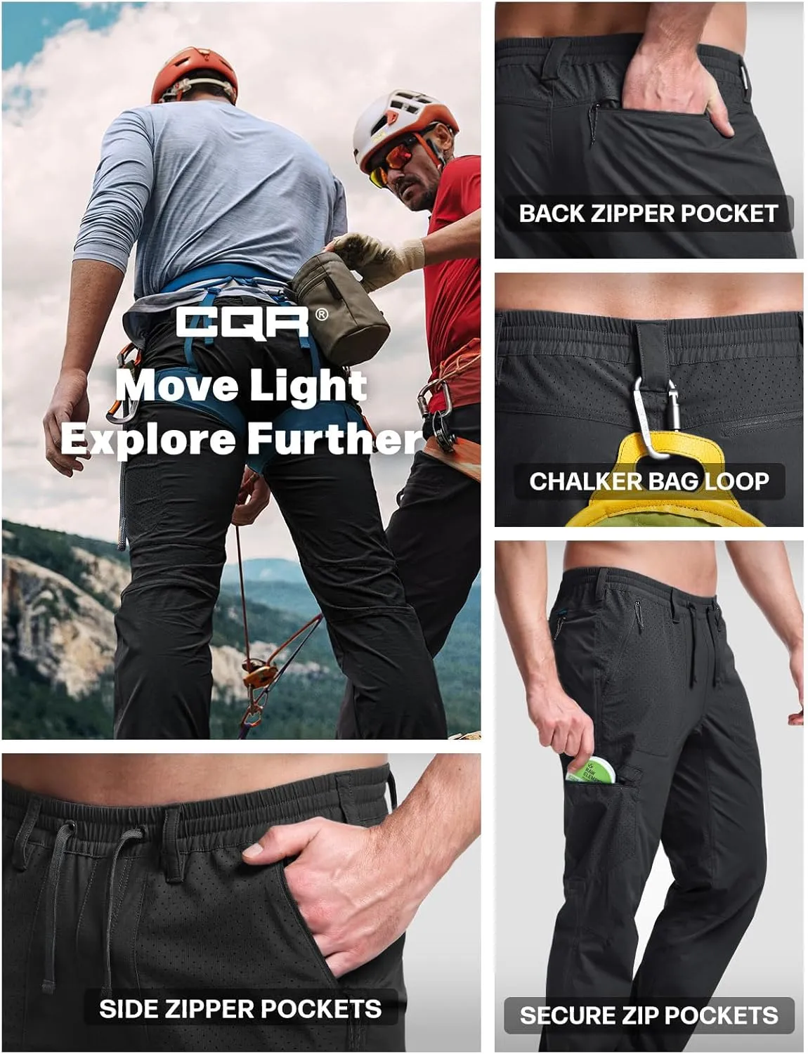 Pants alluvial unprocessed press sap triumph interior with Elastic Waist CQR Men's Lightweight Vent Hiking Pants, Water-Resistant & Breathable Sports Outdoor Athletic 