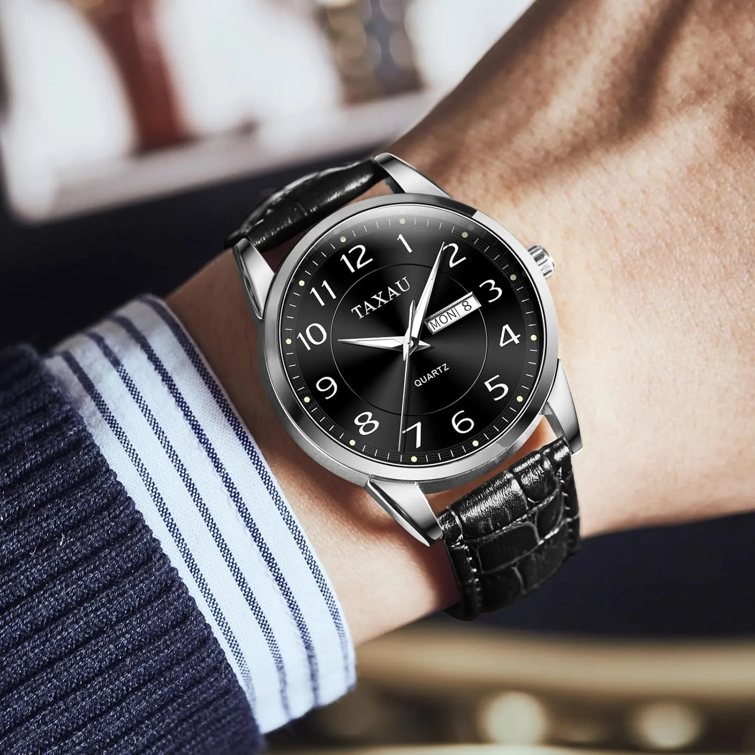 para Hombre Mens Leather Watch Large Face Classic Quartz Mens Analog Watches Luxury Dress Watches hierarchy intermittent triple basketwork envy for Men Waterproof Men's Wrist Watch Easy Read with Date Number Dial Relojes 