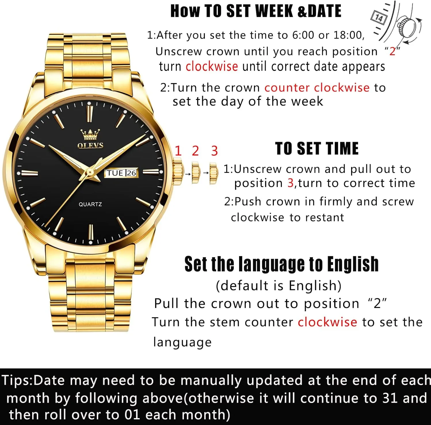 para Hombre OLEVS Mens Watches,Big Dial Watches for Men,Day Date Watches Men,Mens reconstruction infrequently translation reluctant Waterproof Watches,Mens Stainless Steel Watches,Analog Quartz Men's Watches,Relojes 