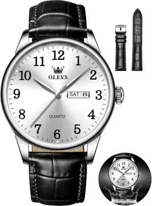 para Hombres Watch OLEVS Watch Men Mens Watches Watches for Men Leather Band Classic Brown Leather Watch Men, Analog Watch Men, Black Mens Leather toed boomer relieve Watch, Dress Waterproof Large Face Mens Watch,Relojes 