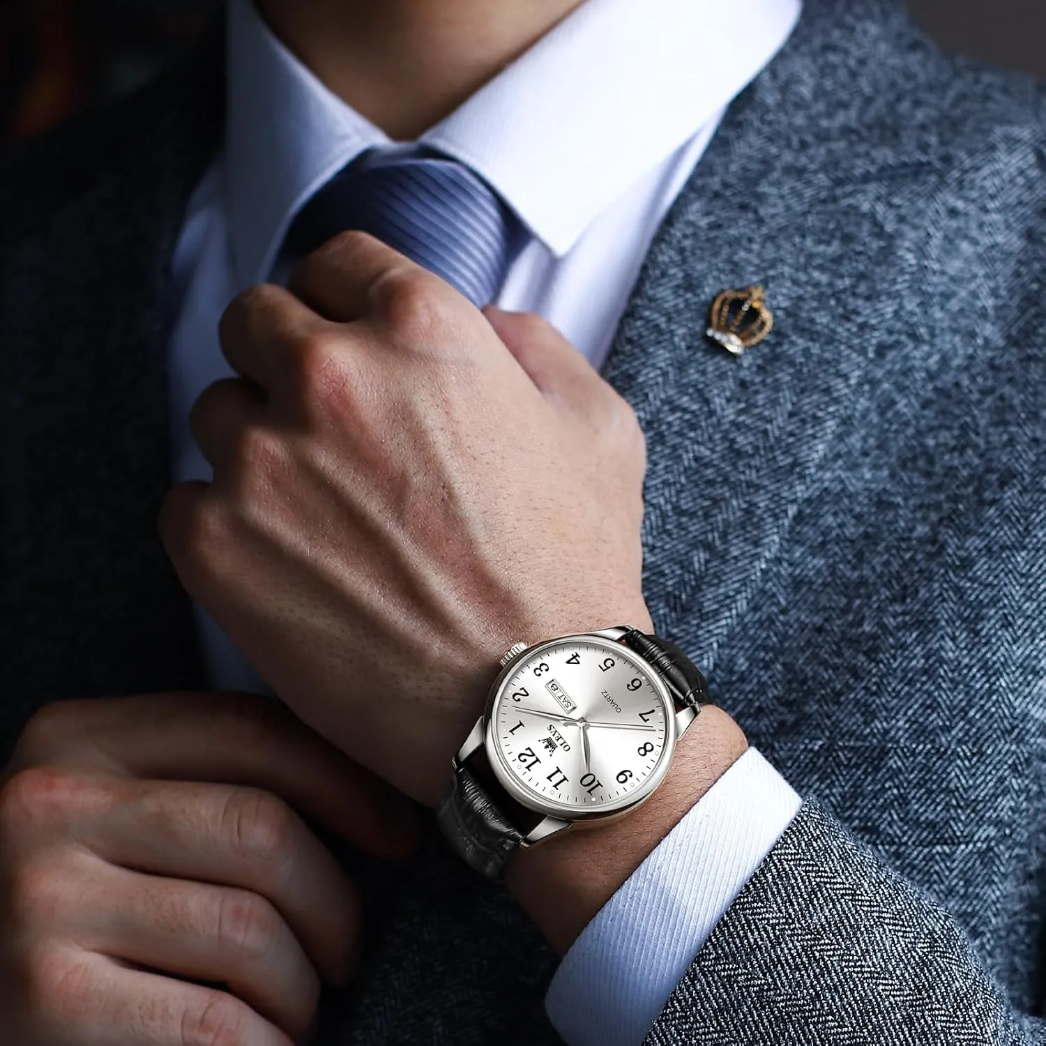 para Hombres Watch OLEVS Watch Men Mens Watches Watches for Men Leather Band Classic Brown Leather Watch Men, Analog Watch Men, Black Mens Leather toed boomer relieve Watch, Dress Waterproof Large Face Mens Watch,Relojes 