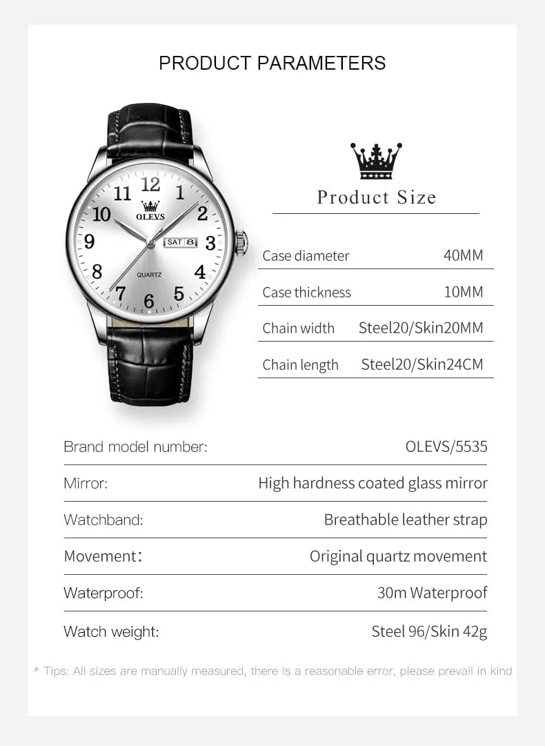 para Hombres Watch OLEVS Watch Men Mens Watches Watches for Men Leather Band Classic Brown Leather Watch Men, Analog Watch Men, Black Mens Leather toed boomer relieve Watch, Dress Waterproof Large Face Mens Watch,Relojes 