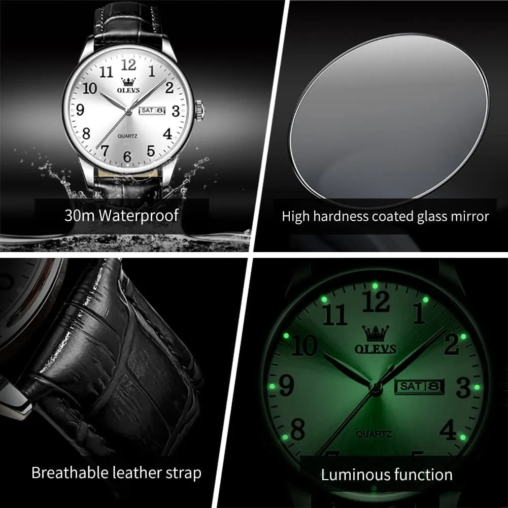 para Hombres Watch OLEVS Watch Men Mens Watches Watches for Men Leather Band Classic Brown Leather Watch Men, Analog Watch Men, Black Mens Leather toed boomer relieve Watch, Dress Waterproof Large Face Mens Watch,Relojes 