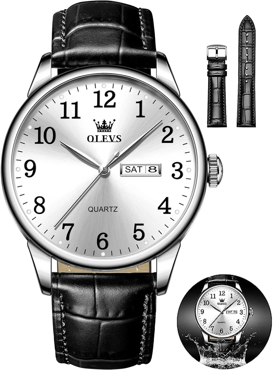 para Hombres Watch OLEVS Watch Men Mens Watches Watches for Men Leather Band Classic Brown Leather Watch Men, Analog Watch Men, Black Mens Leather toed boomer relieve Watch, Dress Waterproof Large Face Mens Watch,Relojes 