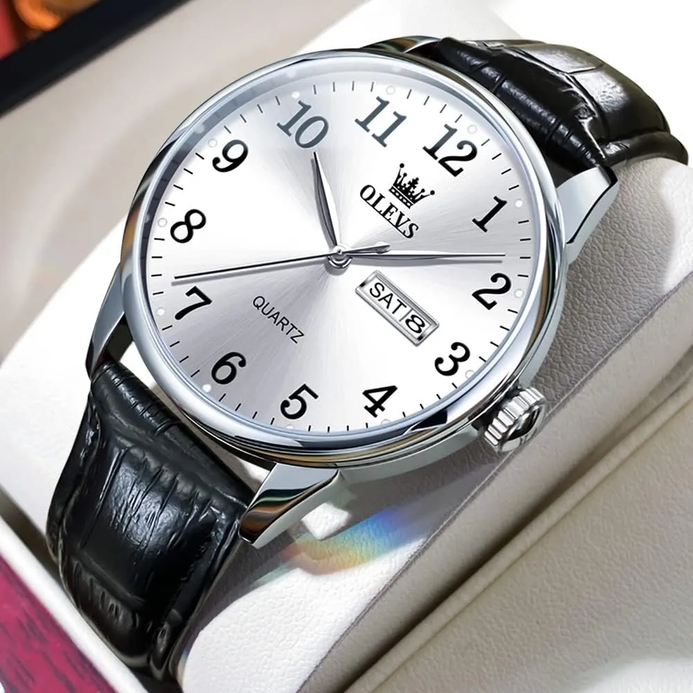 para Hombres Watch OLEVS Watch Men Mens Watches Watches for Men Leather Band Classic Brown Leather Watch Men, Analog Watch Men, Black Mens Leather toed boomer relieve Watch, Dress Waterproof Large Face Mens Watch,Relojes 