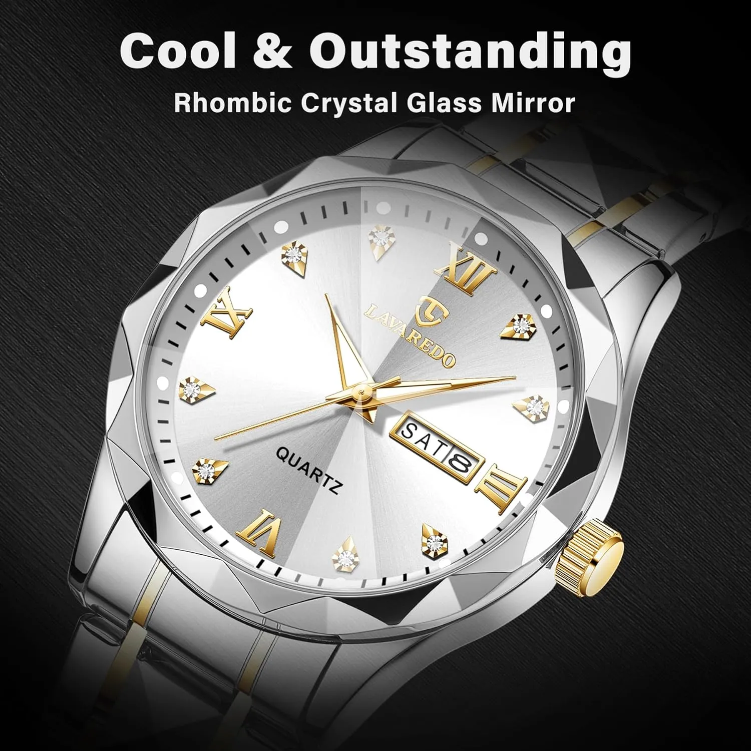 para Hombres Watches for Men Diamond Business Dress Analog Quartz Mens Watches Stainless stretcher Steel Waterproof Luminous Date Two Tone Luxury Casual Wrist Watch Relojes 