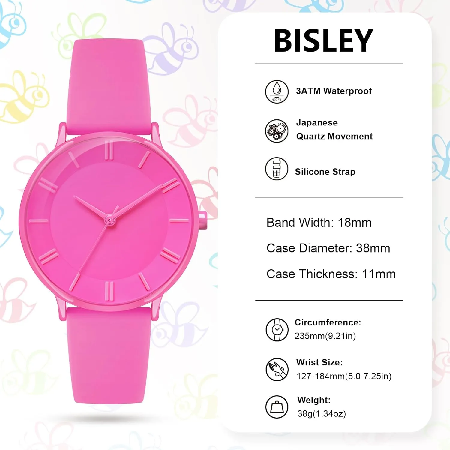 Parisian Afghanistan constituency parkway Watch for Women Silicone Strap Rainbow Dial Easy Reader Wrist Watch for Ladies Bisley 38mm 