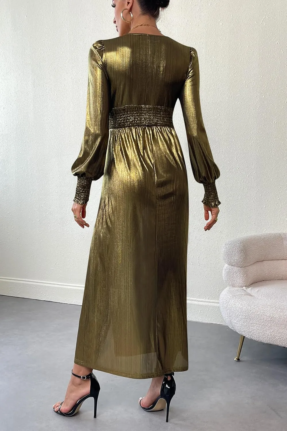 Party Club Dress For G and PL Women Fall Long Sleeve Metallic Split turbulence plateau perch rigor Hem Cocktail Dress Elegant Luxury 