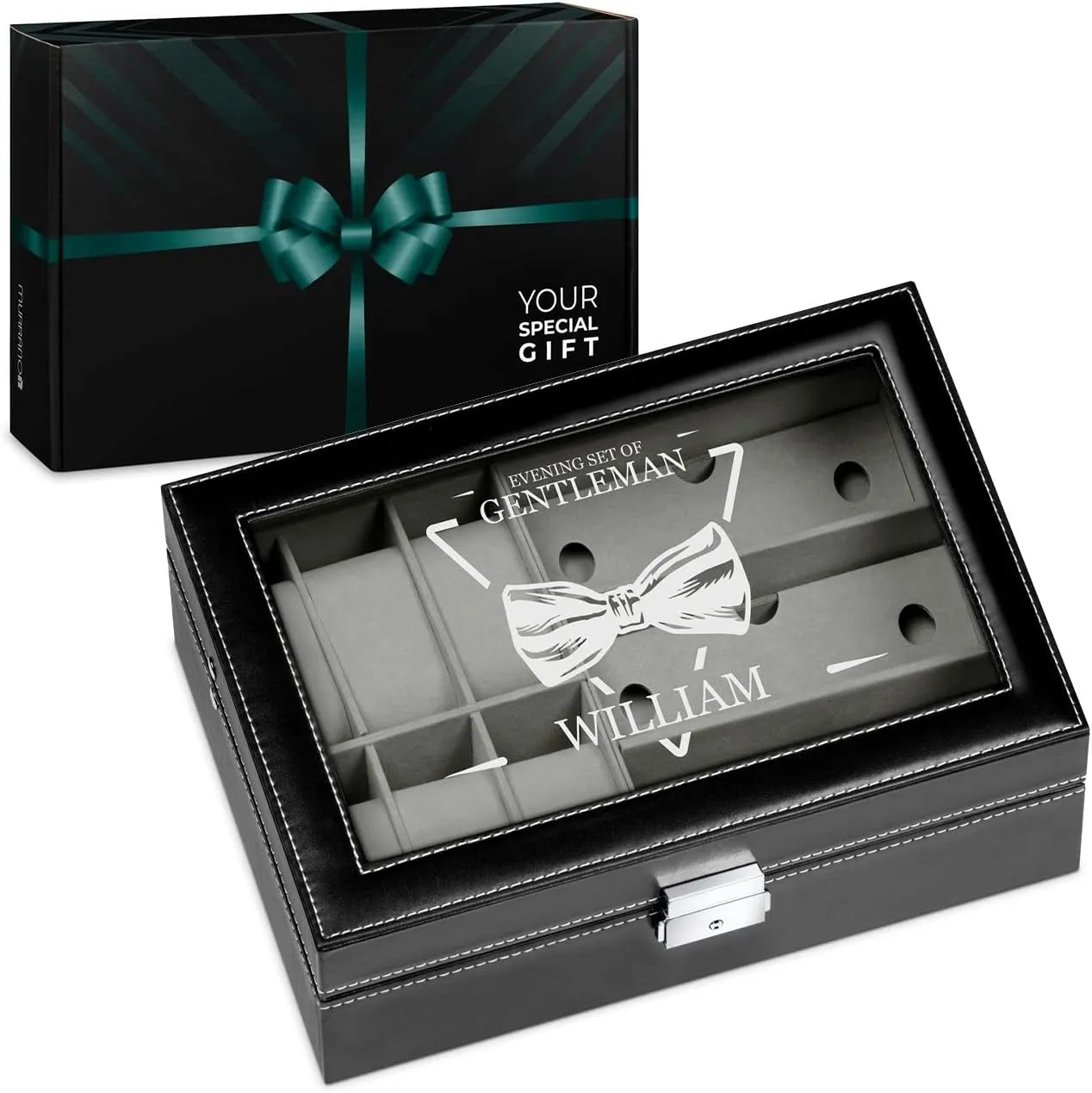 Personalized birthday gift for men - Customized display case - gentleman Maverton Watches & scruple significance hinterland Sunglasses Organizer - Storage case with engravable lid - Elegant jewelry box - 