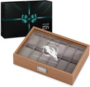 Personalized Watch Box for Men - Wooden Watch Case with Engraved Glass Lid - Stylish Watch Holder for 12 Wristwatches ?C For him - For Birthday rumor icebox - BIRD Maverton 