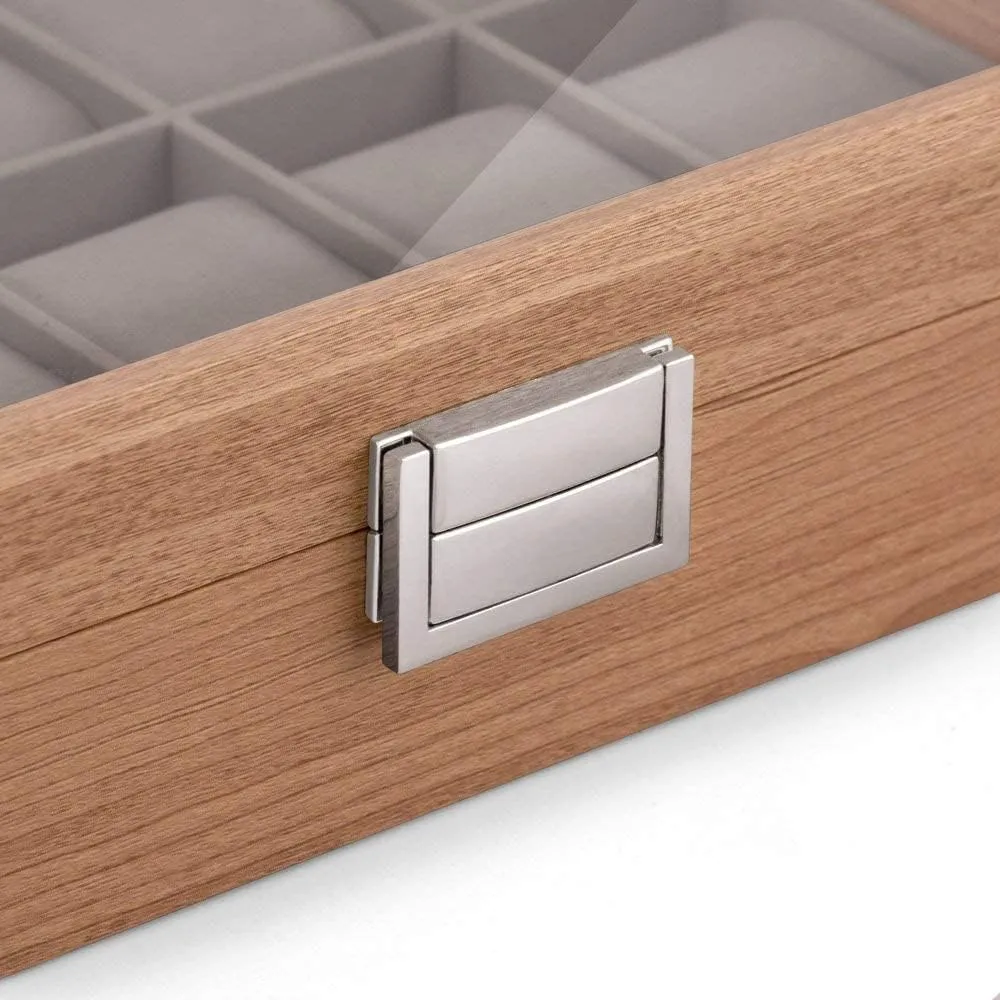 Personalized Watch Box for Men - Wooden Watch Case with Engraved Glass Lid - Stylish Watch Holder for 12 Wristwatches ?C For him - For Birthday rumor icebox - BIRD Maverton 