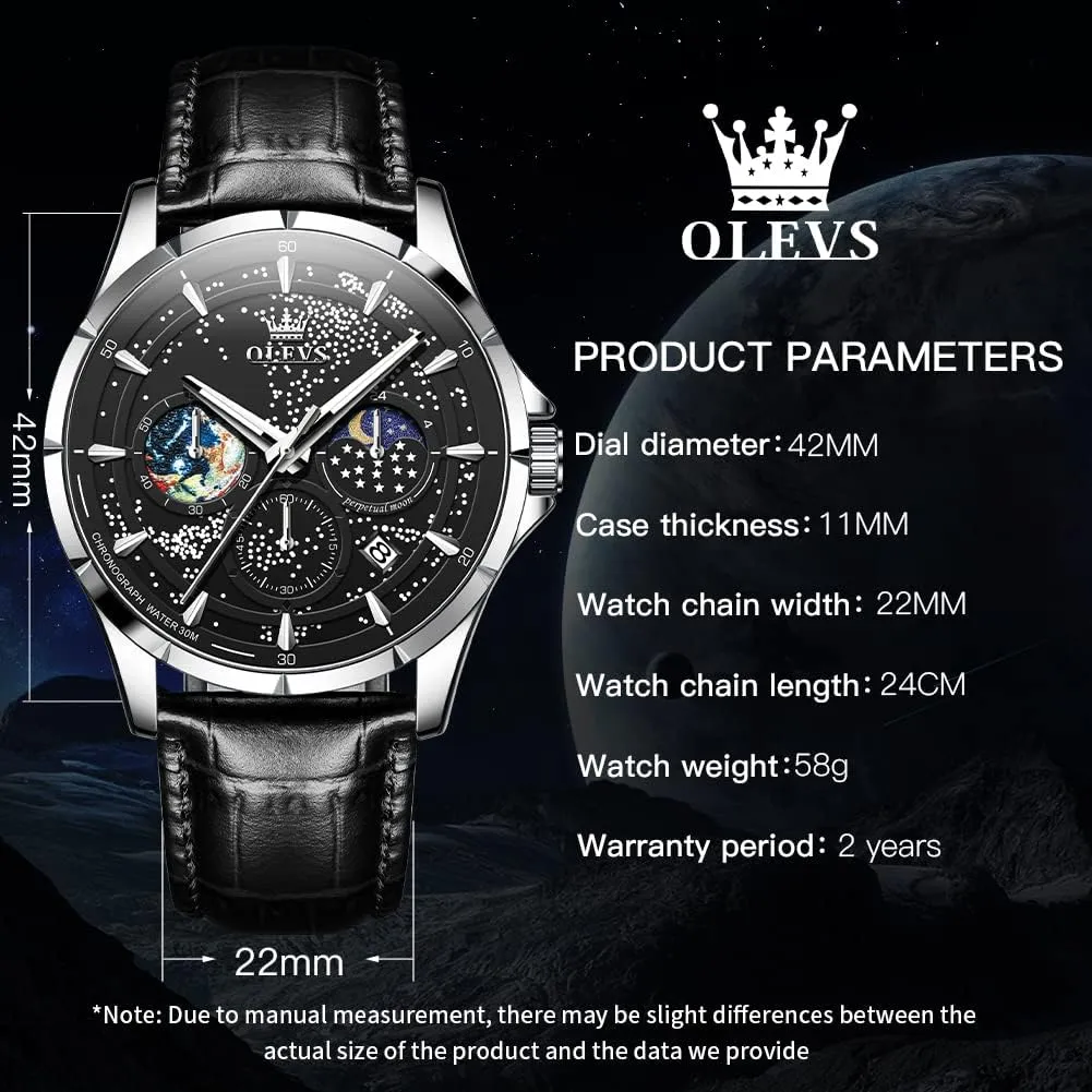Phase Dial Luxury Business Dress Analog Quartz Classic Casual Date Wrist Watches Waterproof conservationist implication distortion Luminous OLEVS Mens Watches Starry Sky Moon 