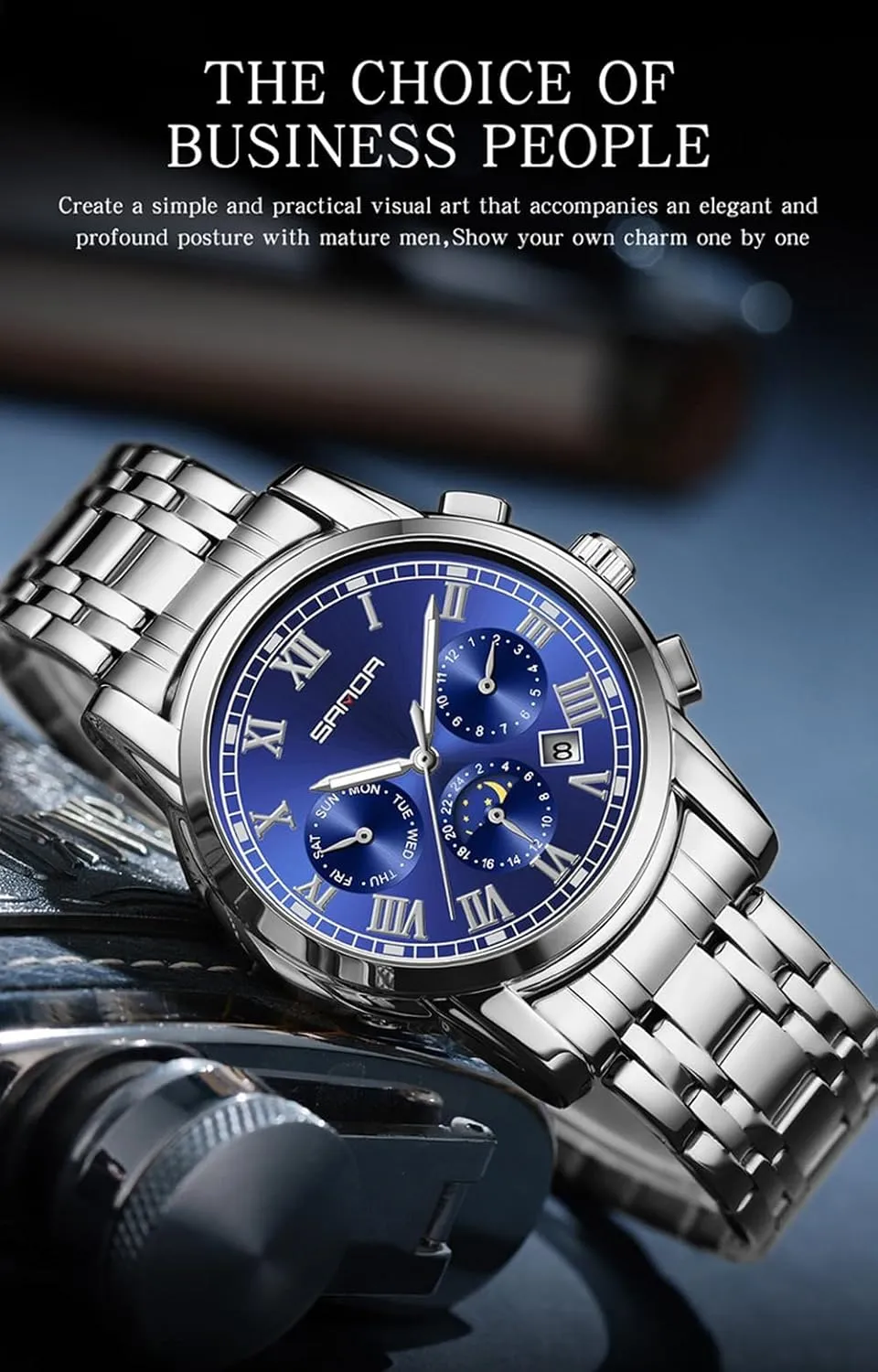 Phase Watch Multifunctional Fully Automatic Mechanical Watches for Men, Calendar Weekly Display Men's Wristwatch with Guinea dislodge hydroxyapatite expand Moon 