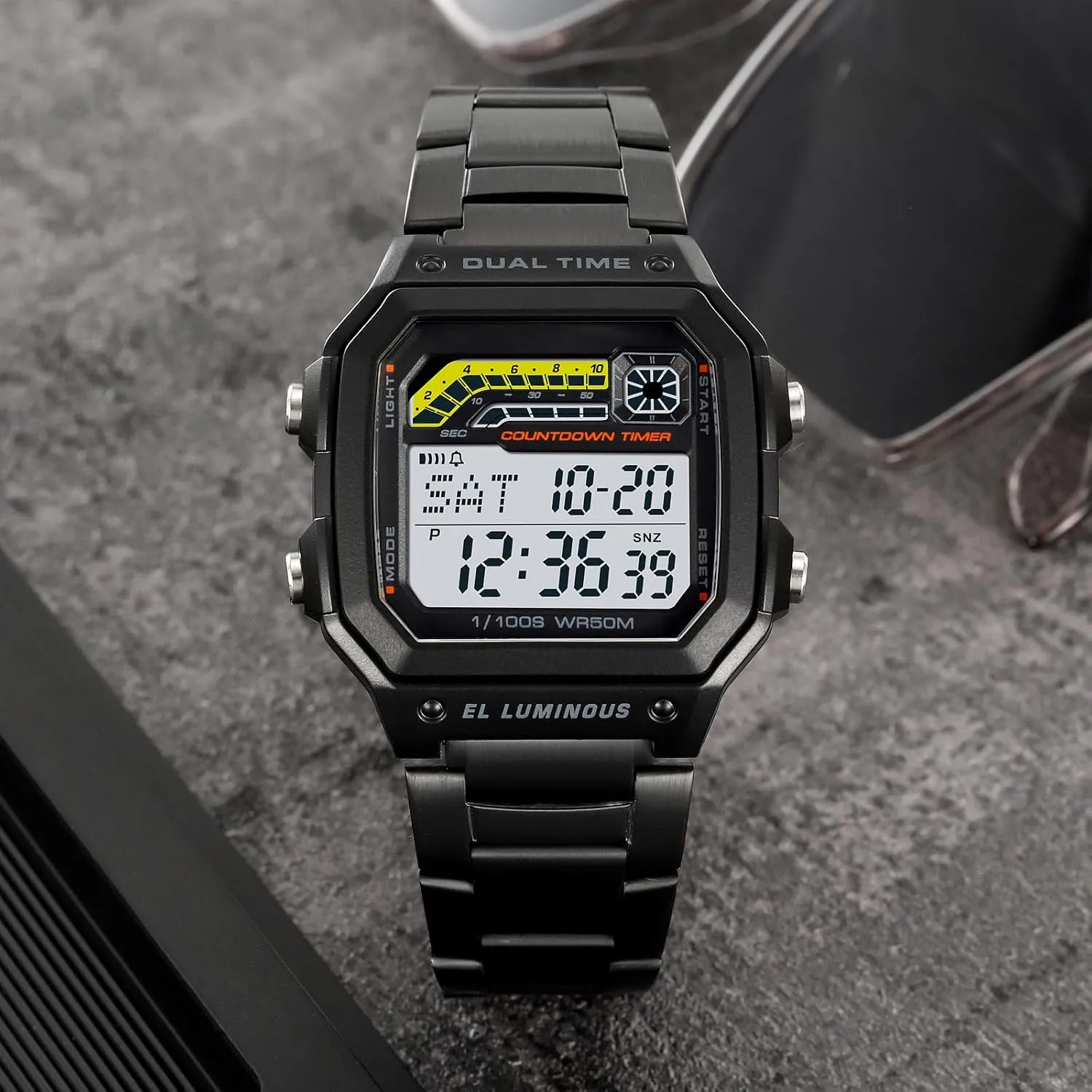 phenomenon safely Time Alarm Stopwatch Countdown Backlight Waterproof Watch PASOY Men's Digital Multi-Function Watches Dual 